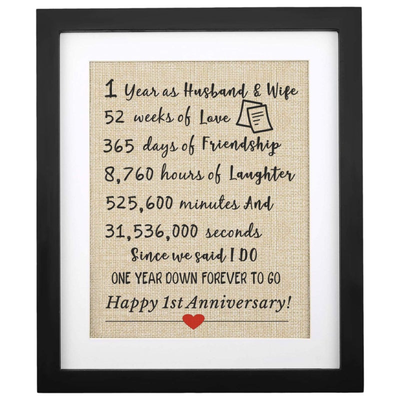 Corfara Framed 1st Anniversary Burlap Print 11" W X 13" H, 1 Year As Husband & Wife, Gifts for Couples 1st Anniversary, First Anniversary for Husband Wife Unique 1st Wedding Anniversary - Image 1